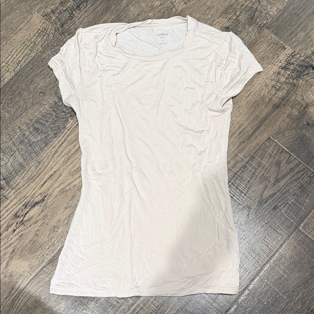 Express Short Sleeve Fitted Crewneck Tee - Light Cream